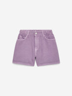 Embroidered Denim Shorts - Purple