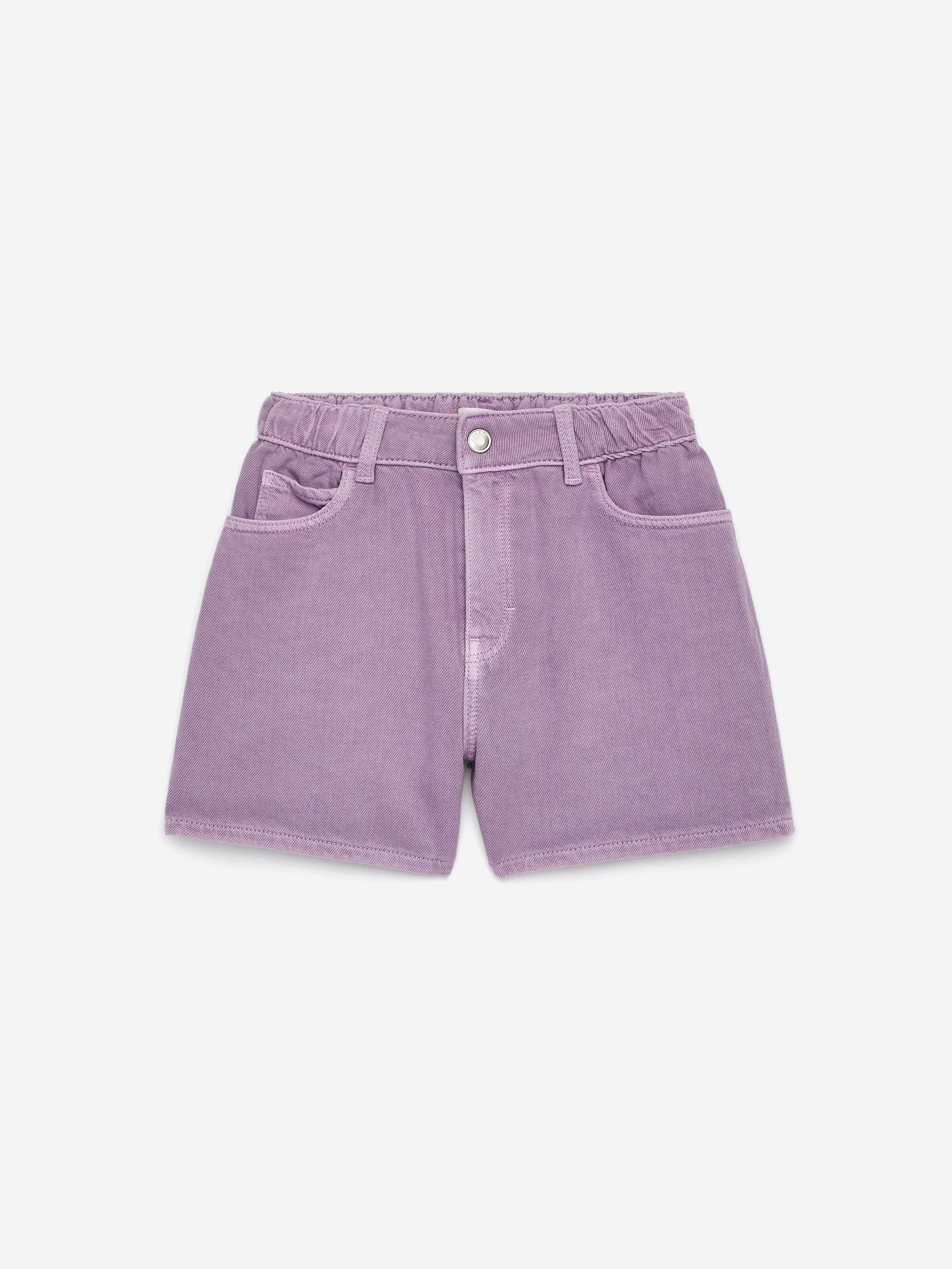 Embroidered Denim Shorts - Purple